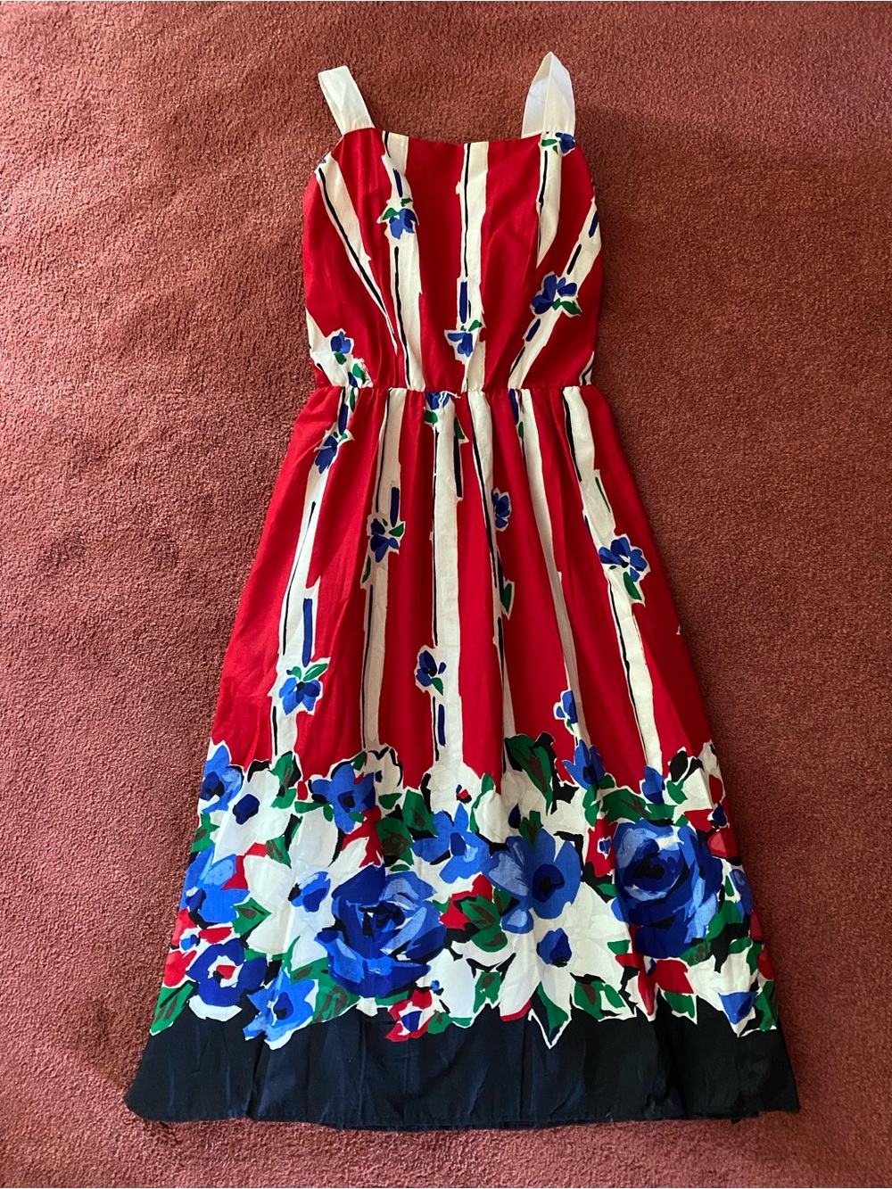 Vintage 80s Walden Classics Floral Stripe Sundress Made in USA Sz 16